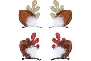 WLLHYF 4PCS Christmas Hair Clip, Christmas Reindeer Antler Hairpin Cute Girl Christmas Day Hair Clips Ornament Gift With Pom Balls Deer Ear Decoration (brown)