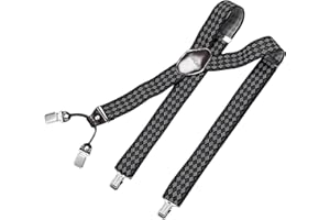 DonDon Bretelle da uomo eleganti extra forti 3,5 cm con 4 clip e toppa in pelle marrone