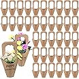 MAKINGTEC 20 Pcs Kraft Paper Flowers Gift Bags Brown Bouquets Bags with Handles Creative Floral Wrapping Paper Bouquet Cone Florist Flower Sleeves for Flower Packaging Wrapping Gift Home Decoration