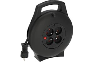 Brennenstuhl Vario Line przedłużacz bębnowy z 4 gniazdami/mini bęben kablowy (przedłużacz na bębnie do zastosowań domowych, kabel 10 m, Made in Germany) czarny