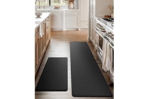 Anti-Fatigue Kitchen Mat Set – 2-Piece Memory Foam Cushioned Mats for Standing – Black, 18×30 & 18×60, 0.4 in Thick, Waterproof, Non-Slip – Homergy
