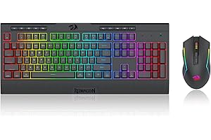 Redragon Ensemble Clavier et Souris de Jeu Wilreess S151 Pro 3 Modes, Clavier à Membrane RVB 104 Touches K525 et Souris de Jeu M616 10 000 DPI, US Layout