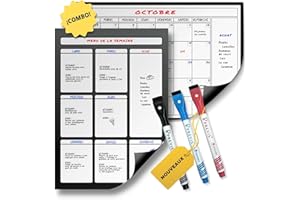 Previs Pack Calendrier Magnétique Mensuel A3 + Agenda Magnétique Hebdomadaire A3 pour Réfrigérateur - Organisateur - Agenda, Menu, Courses, Routine, Etudes, Tâches, Travail