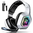 Garlo Wireless Gaming Headset with 7.1 Surround Sound & 60H+ Hrs, 2.4GHz/Wired/Bluetooth Gaming Headphones with USB and Type-c, RGB Over Ear Headphones for Pc, Ps4, Ps5, Switch, Laptop, Mobile, Mac
