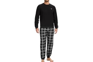 The Essentials Wardrobe Mens Fleece Pyjama Set with Long Sleeve T-Shirt & Bottom Pants Sleepwear Loungewear & Nightwear for Men Soft & Comfortable Top & Trousers Size S-XL
