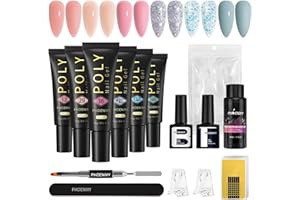 Phoenixy Kit Ricostruzione Unghie Rosa Nudo Azzurro 6 * 15 ML Kit Unghie Gel Completo Base Top Coat Forme per Unghie Set Unghie Gel Ricostruzione Adatto ai Principianti