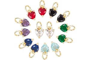 PH PandaHall 14pz Ciondoli a Forma di Cuore 7 Colori Ciondolo Cubic Zirconia, 8x5mm Amore Cuore Charms Piccolo Pendente Placcato Oro 18K per Orecchino Bracciale Collana Gioielli Fai Da Te