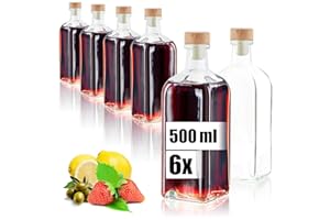 Wilhelm Sell® 6x Bottiglie in Vetro 500 ml con Tappo in Sughero, Contenitori Vuoti per Olio, Aceto o Liquori