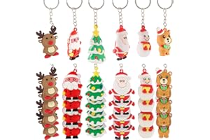 FLOFIA 24pcs Llaveros Navidad PVC Santa Claus Llavero Papa Noél Árbol de Navidad Muñeco de Nieve Regalo Creativo Navidad para Niños Cumpleaños Decoración Bolso Monedero (6 Estilos, 5.5*3.2cm)