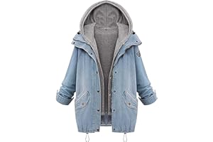 BYD angelwing Mujers 2 Piezas Abrigo Denim Encapuchada Chaqueta de Mezclilla y Chaleco con Capucha Capa otoño Invierno Outwear