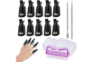 VONSERA Nagellackentferner Clips Set, 10 Stück Nail Art Soak off Nagelclips mit 2 Stücke Nagelhaut DrückerTrimmer, 1Nagelbürsten, 100 Stk. Wattepads für Gelnägel,Gel Polish Entferner Wrap Tool für Geschenk