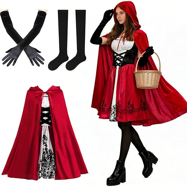 Disfraz De Caperucita Roja Para Mujer Adulto - Talla XS/S, Incluye Vestido Y Capa Con Capucha, 100% Poliéster