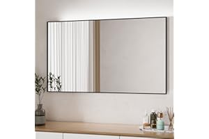 ‎BOROMAL Boromal Spiegel Schwarz 100x60cm Rechteckiger Spiegel mit Metall Rahmen Badspiegel Schwarz Wandspiegel Schwarz für Badezimmer, Waschräume, Schlafzimmer