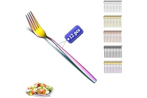 Kyraton Fourche de table de arc-en-ciel 12 pièces, 18,3 cm de fourchettes en acier inoxydable ensemble de couverts, ensemble de fourchettes à dîner