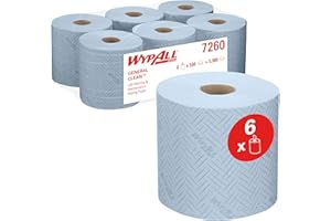 WypAll L20 General Clean 7260 - Paños de papel de color azul para mantenimiento y limpieza, Rollos de dispensación central de 2 capas - 6 rollos azules x 550 paños de papel (3300 en total)