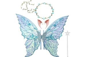 AUZLYA Feenflügel Kostüm,Feenflügel Erwachsene Kinder,Schmetterlingsflügel,Prinzessinnenflügel,mit Elfenöhren,Stirnband und Sterne Feenstäbe,für Halloween Weihnachten Fasching oder Feen Mottopartys