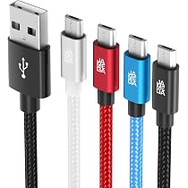 JAMEGA 4-in-1 Micro USB Kabel Set – Geflochten, Robust In Rot (0,5m, 1m, 2m, 3m)