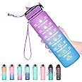 Hyeta 32 oz Water Bottles with Times to Drink and Straw, Motivational Water Bottle with Time Marker, Leakproof, Drinking Sports Water Bottle for Fitness, Gym and Outdoor