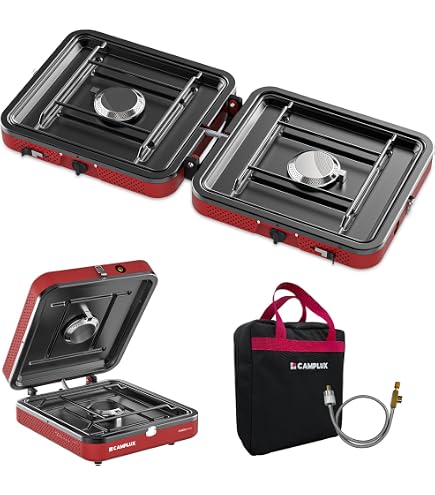 Réchaud De Camping 2 Brûleurs 4400W - Pliable Et Portable Avec Sac De Transport - Gaz Butane - 3