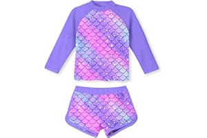 TUONROAD Girls Swimming Costume Toddler Baby Kids Two Piece Long Sleeve Swimsuit UPF 50+ Protection Bathing Suit Swim Set for 4-10 Years