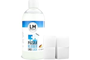 LM-KREATIV LM Klej do puzzli / Conserver & Lakier 500 ml + 4 gąbki - przezroczyste - do klejenia części dużych i małych puzzli. Utrwalacz można nakładać gąbką lub pędzlem