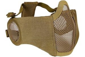 AOUTACC Máscara plegable de Airsoft, máscaras de malla de media cara con protección de los oídos para juego de guerra Cs, pistola BB, caza, paintball (TAN)