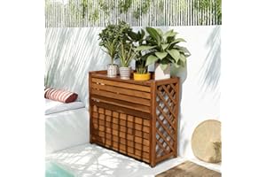 MDXVRKYBC Cache Climatiseur Exterieur en Bois Massif Protection Climatiseur Exterieur Housse Sunproof Et Waterproof, Cadre Décoratif pour Un Espace Extérieur Élégant(85x35x75cm)
