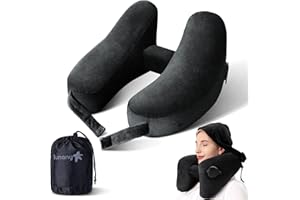 SUNANY Nadmuchiwana poduszka pod szyję do podróży samolotem z kapturem, przenośne wsparcie szyi do długich lotów drzemka do spania, z miękkim welurowym pokrowcem, niezbędne akcesoria do spania do samolotu, pociągu samochodu