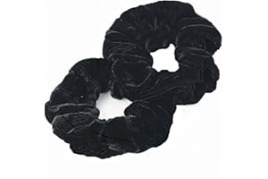 AADYA® PAIR OF EXTRA LARGE (15CM) VELVET HAIR SCRUNCHIES ELASTIC SCRUNCHY HAIR BOBBLES (BLACK)