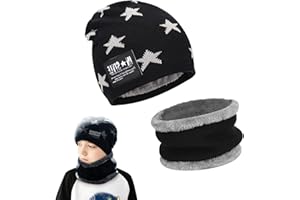 May Huang Conjunto de Gorro de Punto Invierno Térmico y Bufanda para Niños, Invierno Calentar Gorro Bufanda Sombrero Set para Niños y Niñas, 5-15 Años