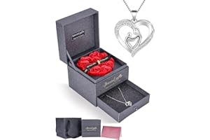 IMMORROSA Eternal Heart Rose with Necklace, Preserved Rose Box with Necklace