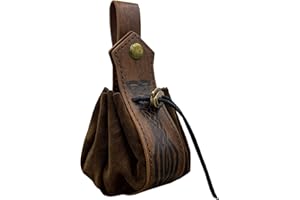HiiFeuer Pochette à Cordon en Faux Cuir Médiéval, Porte-Monnaie Portable Rétro Nordique, Pochette de Ceinture Vintage Sac à Dés pour LARP Ren Faire