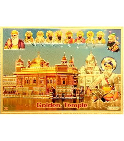 Immagine stampata in HD di Guru Nanak Dev Ji e del Tempio d'Oro con cornice marrone. - Italia