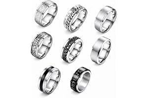 LIULINY 8 Stycken Antistress Ring för Män, Mäns Vridbara Rostfritt Stålring, Fidget Ring Unisex Vridbar För Att Lindra Stress och Ångest för Kreativa Modeaccessoarer och Festpresenter (Svart