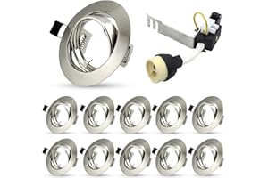 HiBay 10x Modern GU10 LED Downlights for Ceilings Tilt Recessed Ceiling Lights Round Brushed Chrome Spotlights Fitting 240V - Outer Diameter:90 mm,Cut-Out Hole Size:68-80 mm