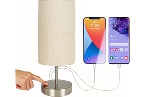Caza bedside lamps, touch lamps bedside with 2 USB charging ports, a bedside lamp with USB & USB C, Bedside Table Lamp with Fabric Shade for Bedroom, Living Room, Lounge, Office, LED Bulb Included