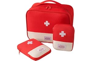 Bncxdc 3 Pieces First Aid Bag Empty, Medicine Travel Storage Bag, 3 Size Small/Large Portable Waterproof Oxford Fabric Material Medical Bag, for Outdoor Camping Home Work Survival Kit (Red)