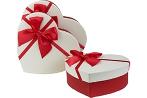 Emartbuy Set di 3 Scatola Regalo, Scatola Rossa Con Coperchio Bianco e Nastro di Raso di Prua