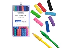 OSteed 50 Pcs Foam Soft Pencil Grips of 11 Rings for Children Handwriting without Tears, School Classroom Essentials, 10 Colors Comfort Pencil Holder for Kids and Adults Relieving Fatigue