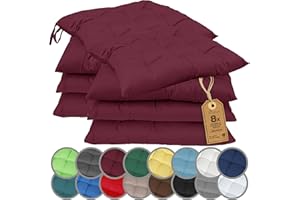 NatureMark Lot de 8 Galettes de Chaises avec Rubans 40x40 cm – Coussin de Chaise Épais pour Intérieur & Jardin – Couleur Bordeaux Rouge