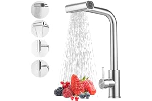 Vuxava SUS304 Armatura Kuchenna z Wodospadem, Obracana o 360°, Bateria Mieszakowa z 3 Rodzajami Strumienia, Wysokociśnieniowa z Prysznicem, Armatura Kuchenna ze Stali Nierdzewnej SUS304