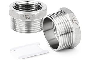 TAISHER 2 Pcs 304 Stainless Steel Reducer Hex Bushing, 1-1/4" BSP Male x 1" BSP Female, Reducing Pipe Adapter Fitting, for Water Oill Air Gas