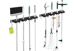 GARTOL 2 Stück Besenhalterung Wand, Gartengerätehalter, Wandhalterung mit 8 Halter und 10 Haken, Besenhalter Werkzeughalter Organizer für Garten Badezimmer Küche Zuhause