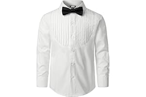 JOGAL Jungen Langarm Hemd Baumwoll Einfarbig Shirt Regular Fit Kinder Anzug Hemden für 6-14 Jahre mit Fliege