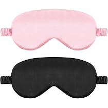 Masque Nuit Doux Lot De 2 - Bandeau Yeux Satin Et Fausse Fourrure Pour Dormir - Blanc Rose