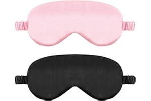WY LIGHTING LEVEL Lot De 2 Masques De Sommeil En Soie pour Dormir Bandeau En Satin Doux Avec Sangle Élastique Masque De Nuit Confortable pour Femmes Et Hommes (Noir Rose)
