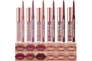 LANGMANNI 6 Matte Lipstick with 6 Lipliners Durable Lip Gloss,Long-Lasting&Waterproof Non-Stick Cup High Pigmented Velvet Lipgloss Kit,Beauty Cosmetics Gift for Girls(12PCS)