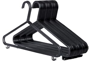 RelianceUK Pack of 100 Black Plastic Clothes Hanger Adult Coat Hanger Durable Plastic Hanger 37cm x 20cm Non Slip Black Hanger With Trouser Bar and Lips