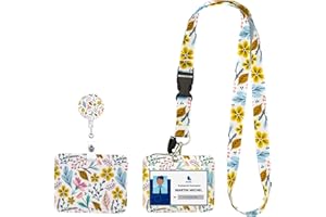 SCOLLIA Porte badge personnalisé (fleurs) avec enrouleur rétractable, porte carte d'identification (travail, transport, infirmière, enfant, cantine) horizontal, cordon tour de cou (Lanyard)