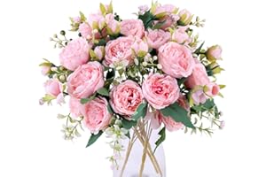 Floweroyal 4 Bündel Pfingstrose Künstliche Blumen Rosa Blumen Seidenpfingstrosen Blumensträuße für Hochzeit Partei Tischaufsätze Blumenarrangement Heim Küche Dekor